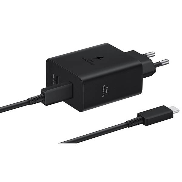 Nabíjačka do siete Samsung 2x USB-C, s funkciou Fast Charge 50W + kábel USB-C čierna

