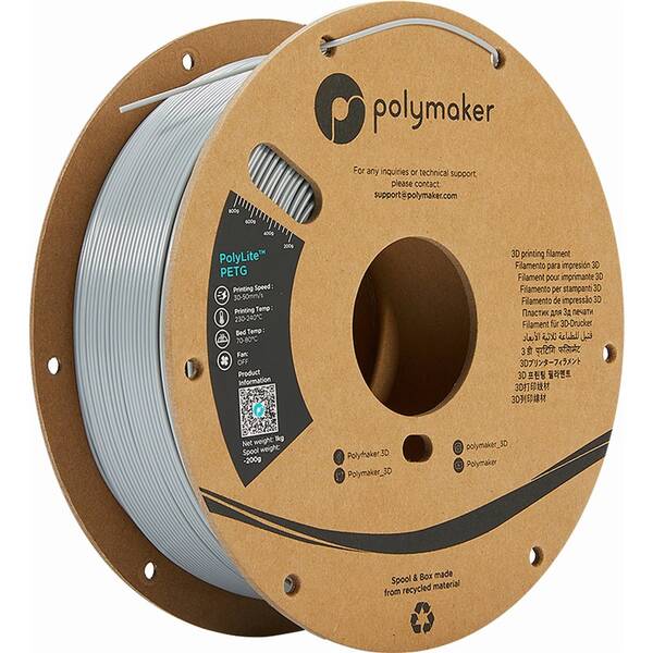 Tlačová struna (filament) Polymaker PolyLite PETG, 1,75 mm, 1 kg sivý

