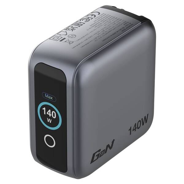 Cestovný adaptér Verbatim Mini GaN LCD, 3x USB-C PD 140 W, 1x USB-A QC 3.0, černá čierny

