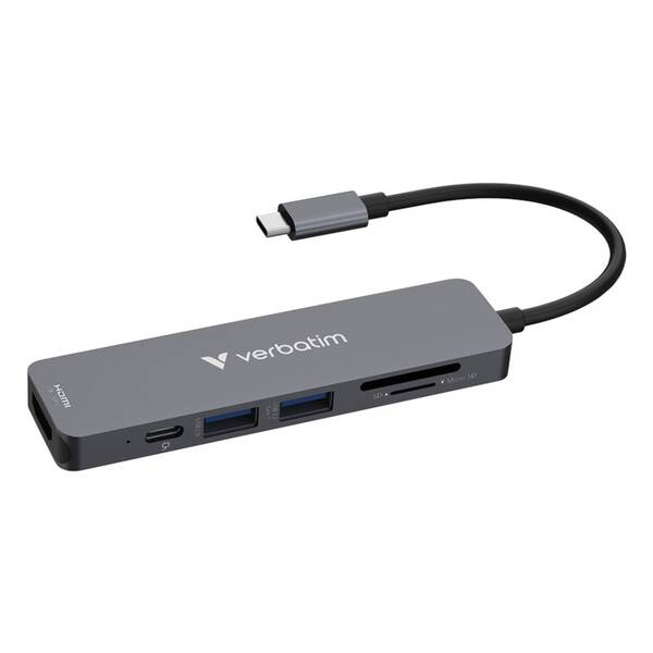 USB Hub Verbatim USB-C Essentials Multiport Hub 6 port - USB 3.2 GEN 1 / HDMI /  USB-C PD / USB-A / SDHC / microSD sivý

