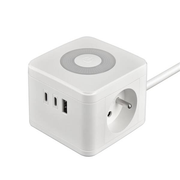 Kábel predlžovací Viking YC23LW, 2x zásuvka, 1x USB-A, 2x USB-C, svetlo, vypínač, 1,4 m biely

