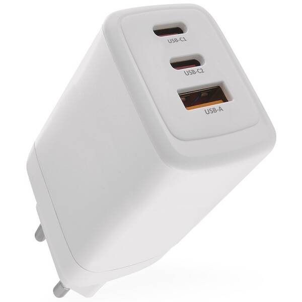 Nabíjačka do siete EMOS GaN, 65W, 1x USB-A/2x USB-C biela

