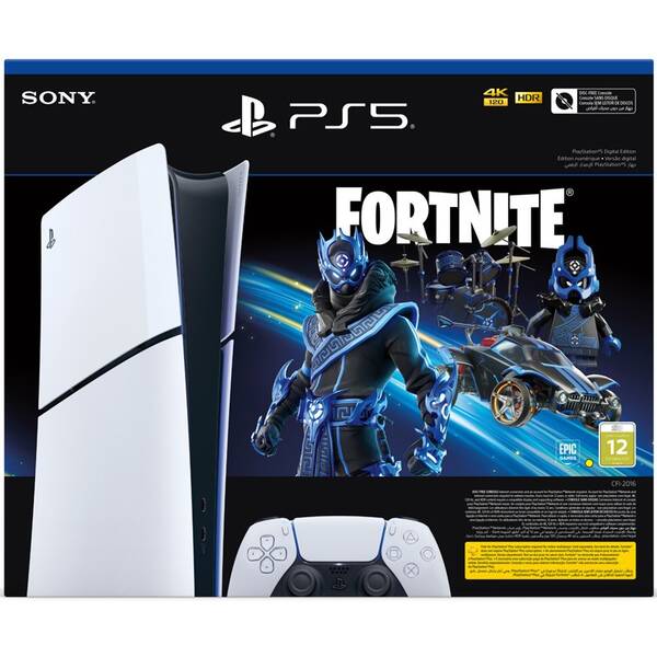 Herná konzola Sony PlayStation 5 Digital (typ modelu - slim) Fortnite Bundle biela

