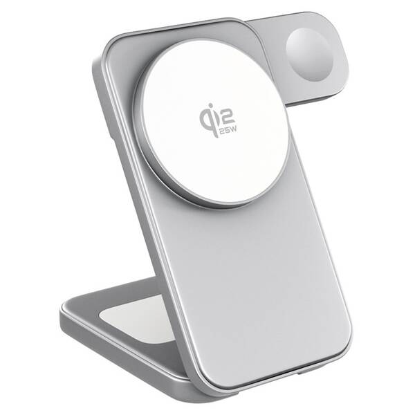 Bezdrôtová nabíjačka Spello by Epico ForceBase Qi2 25W 3in1 Fold strieborná

