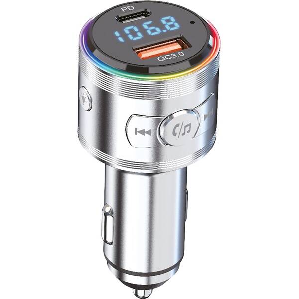 FM Transmitter WG QC 3.0, USB-A QC 3.0 18W/USB-C PD 3.0 30W strieborný


