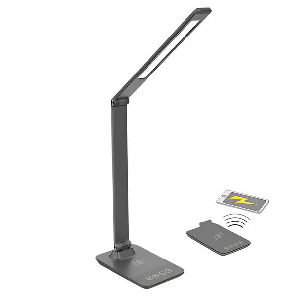 Stolná lampa Solight stmievateľná, 10W, bezdrôtové nabíjanie telefónu sivá

