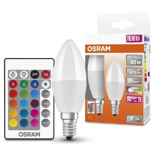LED žiarovka Osram B40 RGBWR 4,9W E14 

