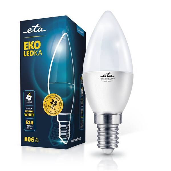 LED žiarovka ETA EKO LEDka sviečka 8W, E14, neutrálna biela 

