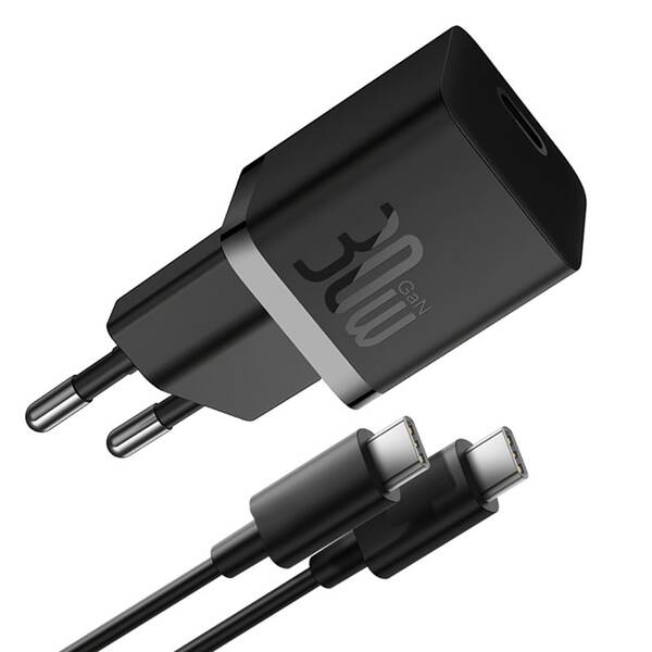 Nabíjačka do siete Baseus GaN5 30W USB-C 100W, USB-C kabel 1 m čierna

