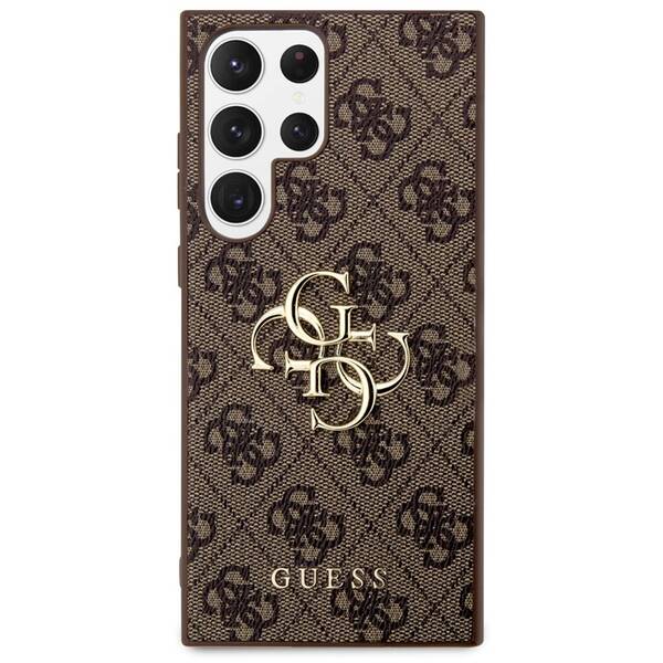 Kryt na mobil Guess PU 4G Metal Logo na Samsung Galaxy S24 Ultra hnedý

