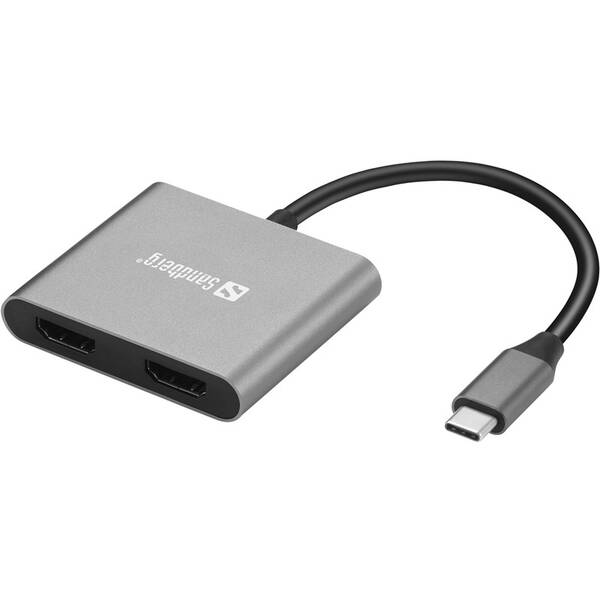 Dokovacia stanica Sandberg USB-C Dock, 2xHDMI, USB-A 3.0, USB-C PD 100W čierna

