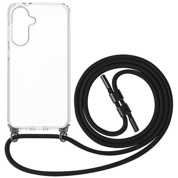 Kryt na mobil FIXED Pure Neck s čiernou šnúrkou na krk na Samsung Galaxy A36 5G priehľadný

