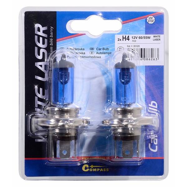 Autožiarovka Compass 08626 12V H4 60/55W P43t WHITE LASER (2 ks) 

