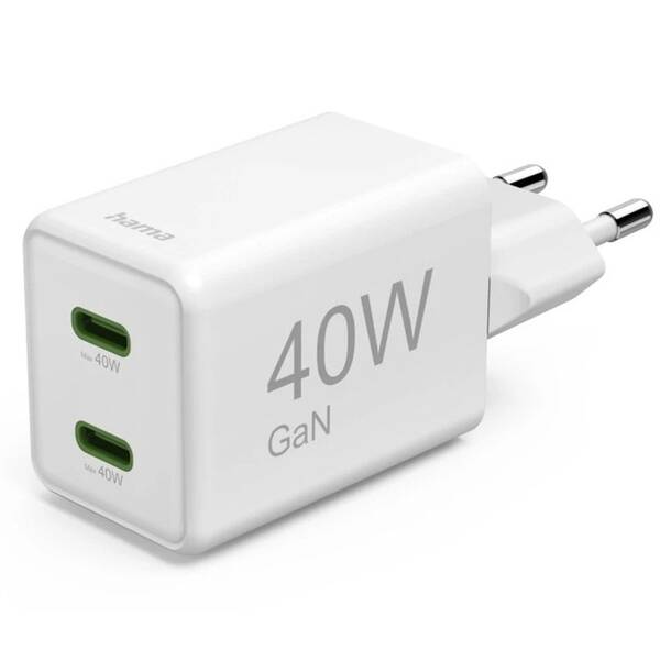 Nabíjačka do siete Hama 2x USB-C PD/QC, 40 W biela

