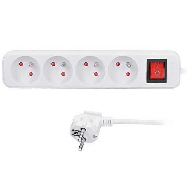 Kábel predlžovací Solight 4 zásuvky, vypínač, 3 x 1.5mm2, 3 m biely

