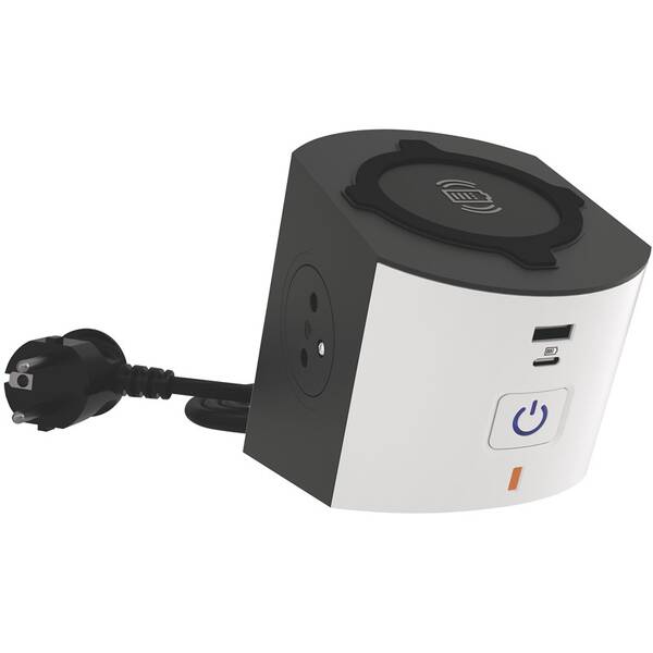 Kábel predlžovací Legrand 2x zásuvka, USB, bezdrôtové nabíjanie, 2m čierny/biely

