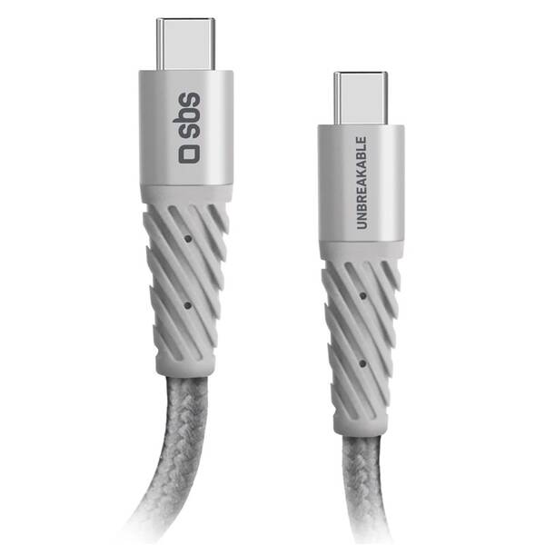 Kábel SBS Aramid Fibre USB-C/USB-C, 60 W, 1,5 m sivý

