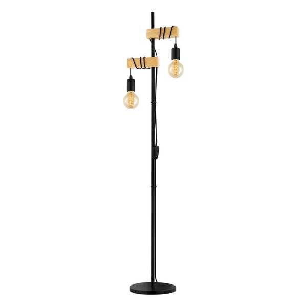 Stojacia lampa Eglo Townshend čierna/drevená

