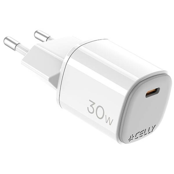 Nabíjačka do siete Celly 1x USB-C, GaN, 30 W biela

