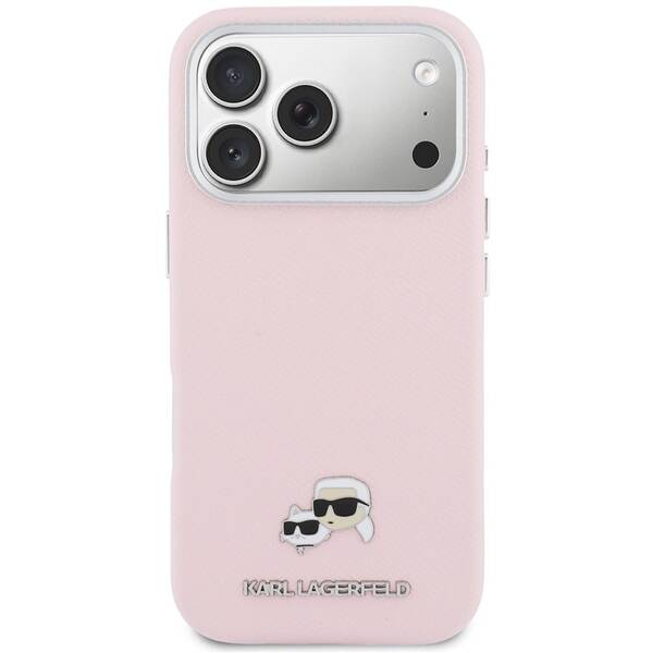 Kryt na mobil Karl Lagerfeld PU Karl and Choupette Heads Pins MagSafe na Apple iPhone 17 Pro Max ružový

