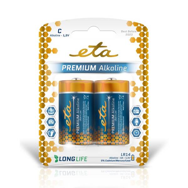 Batéria alkalická ETA ALKALINE C, LR14, blister 2ks 


