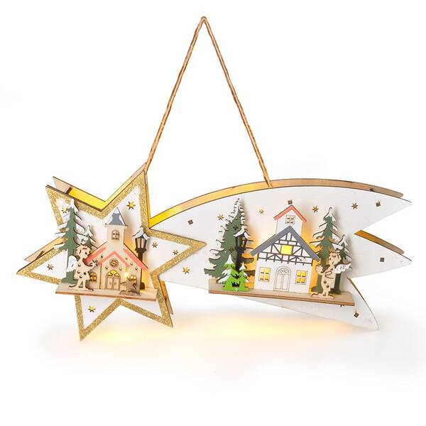 LED dekorácie Solight vianočná kométa, 10x LED, drevená, 30cm 

