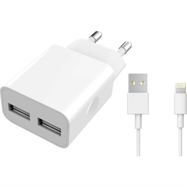 Nabíjačka do siete WG 2xUSB, 2,4A, MFi + Lightning kabel biela

