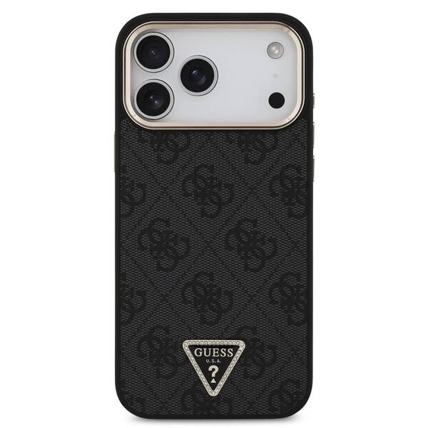 Kryt na mobil Guess 4G Strass Triangle Logo Gold Frame MagSafe na Apple iPhone 18 Pro čierny

