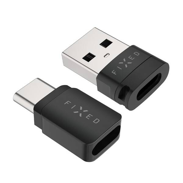 Redukcia FIXED hliníkový USB-C/C a USB-C/U, Data blocker 2in1 čierna

