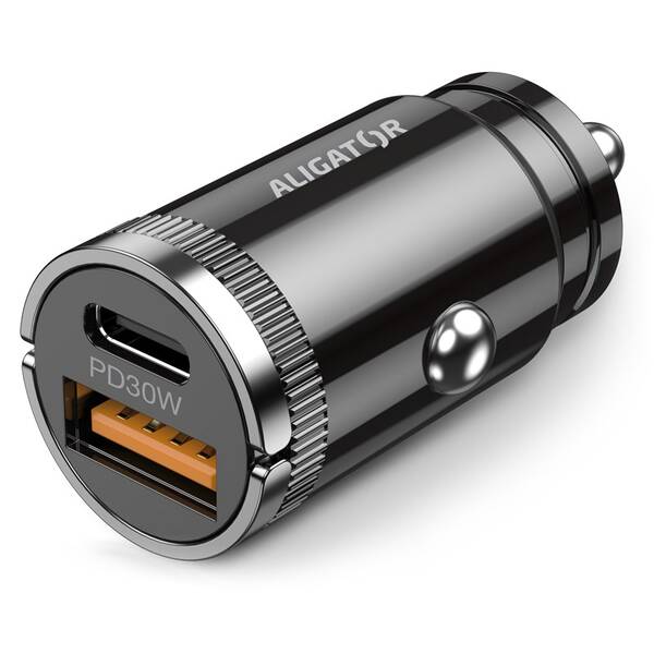 Adaptér do auta Aligator CHPD0006, PD 30W, 1xUSB, 1xUSB-C čierny

