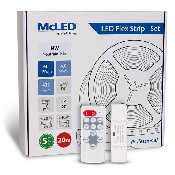 LED pásik McLED s ovládáním Nano - sada 20 m - Professional, 60 LED/m, NW, 432 lm/m, vodič 3 m 

