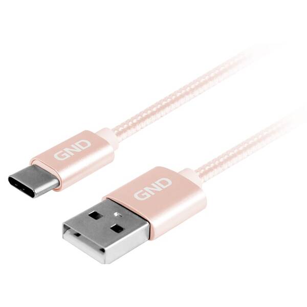 Kábel GND USB / USB-C, 2m, opletený zlatý

