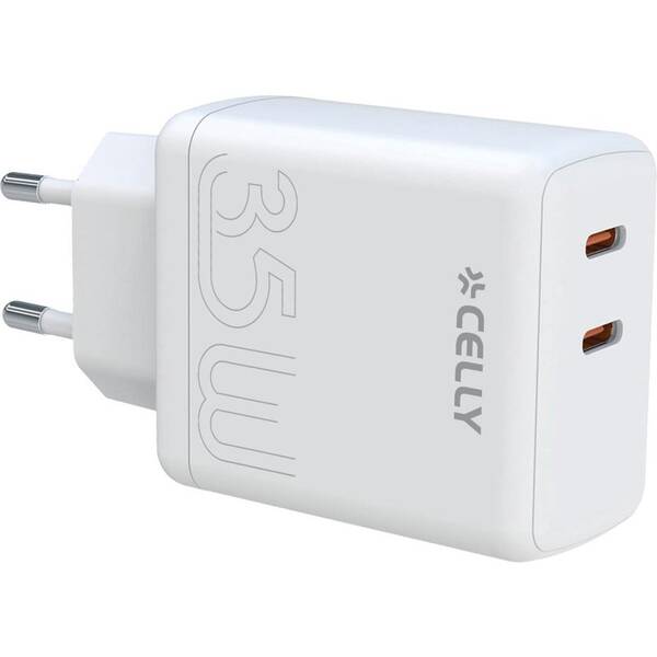 Nabíjačka do siete Celly 2x USB-C 35W PD biela

