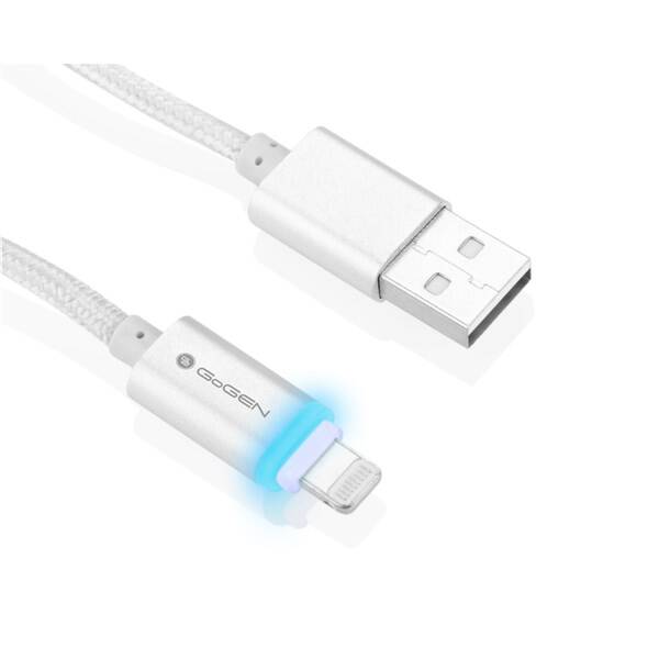 Kábel GoGEN USB/Lightning, 1m, oplietaný strieborný

