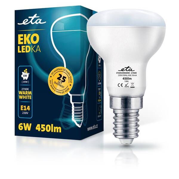 LED žiarovka ETA EKO LEDka reflektor 6W, E14, teplá biela 

