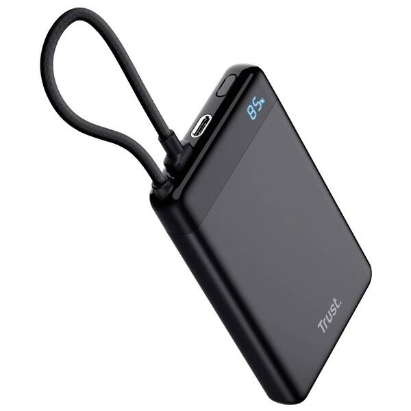 Powerbank Trust Fiera, 10000 mAh, s káblom, 2x USB-C čierna

