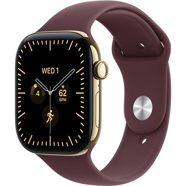 Inteligentné hodinky Apple GPS + Cellular 46 mm zářivě zlatý titan, burgundsky červený sportovní řemínek - S/M 

