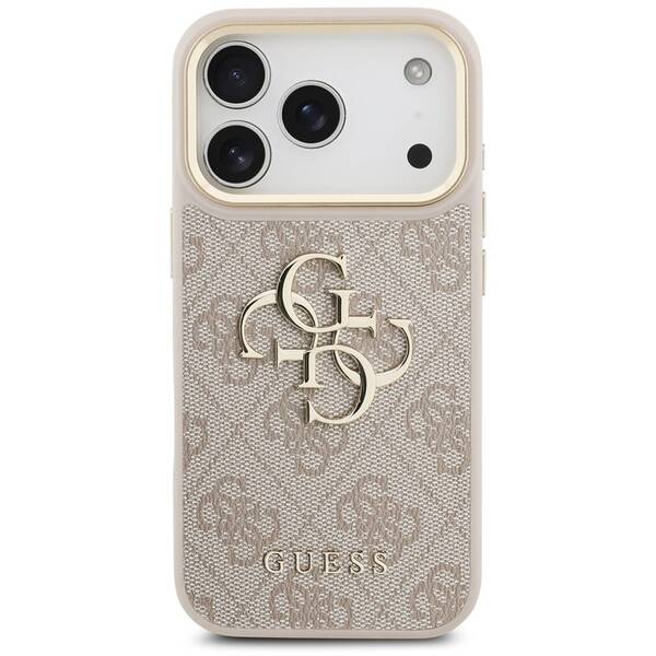 Kryt na mobil Guess PU Leather 4G Metal Logo Gold Frame MagSafe na Apple iPhone 17 Pro ružový

