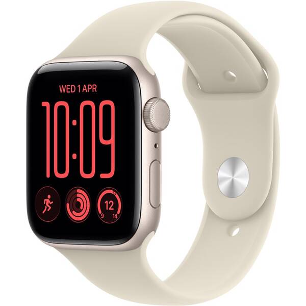 Inteligentné hodinky Apple GPS 44 mm hvězdně bílý hliník, pískový sportovní řemínek - M/L 

