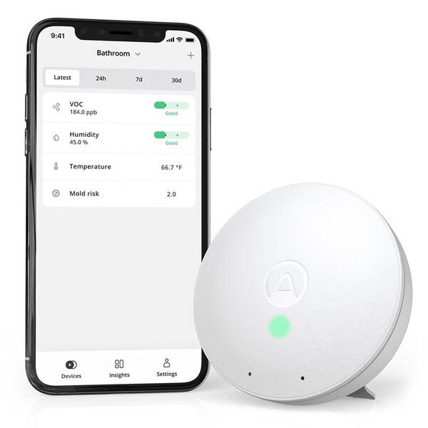 Senzor Airthings Wave mini - senzor kvality ovzdušia, vlhkosti, teploty a vzdušných chemikálií 

