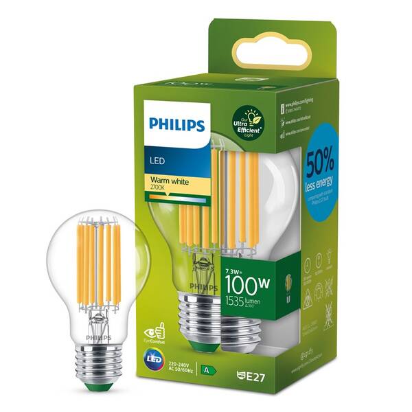 LED žiarovka Philips 100W, filament, A60, E27, teplá bílá 

