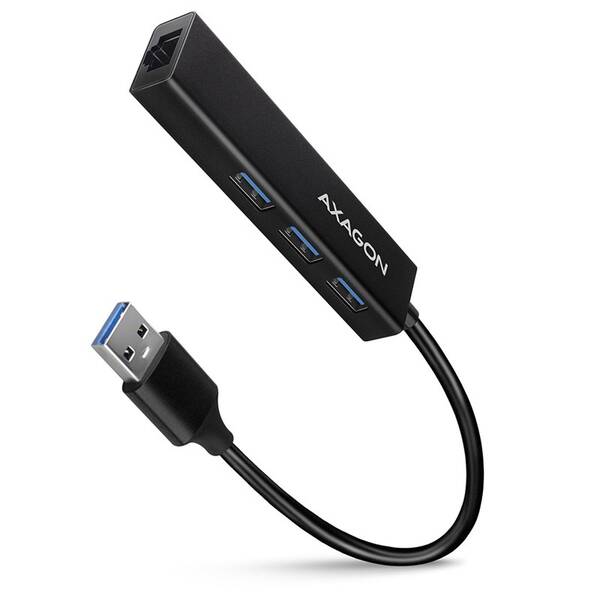 USB Hub Axagon USB 3.2 Gen 1 húb, 3x USB-A + Gigabit Ethernet, kábel USB-A 20cm čierny

