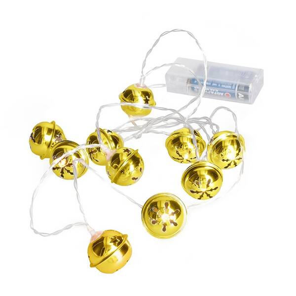 Vianočné osvetlenie Solight reťaz - rolničky, 10x LED, zlatá, 1,5m, 2x AA 

