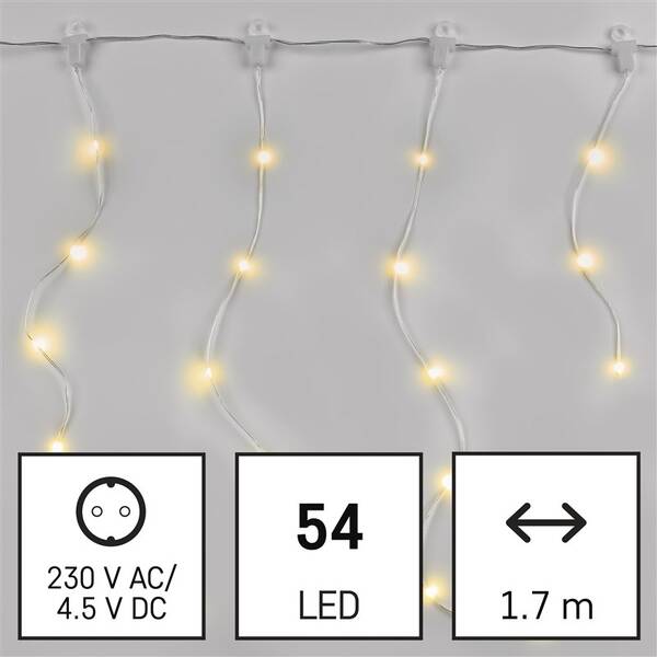 Vianočné osvetlenie EMOS 54 LED drop reťaz – cencúle, 1,7 m, vonkajšie aj vnútorné, teplá biela 

