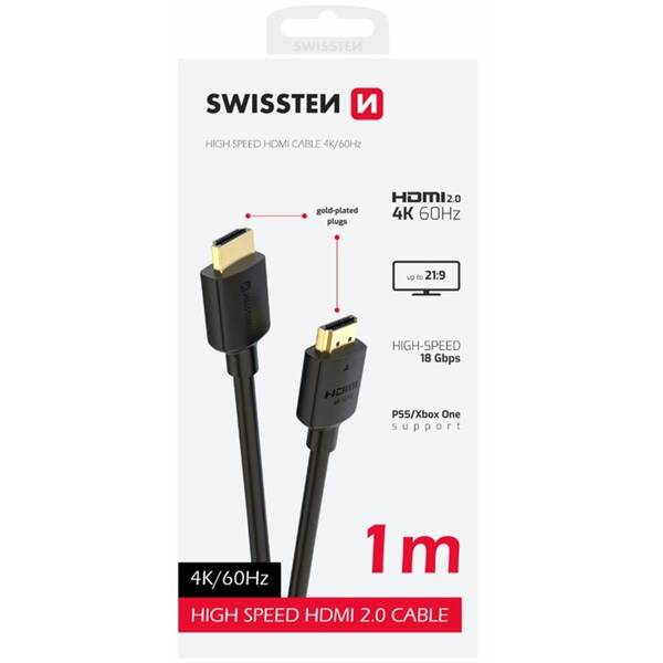 Kábel Swissten 75501111 HDMI 2.0 4K 1 m čierny


