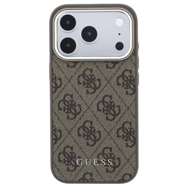 Kryt na mobil Guess 4G Gold Frame MagSafe na Apple iPhone 18 Pro hnedý

