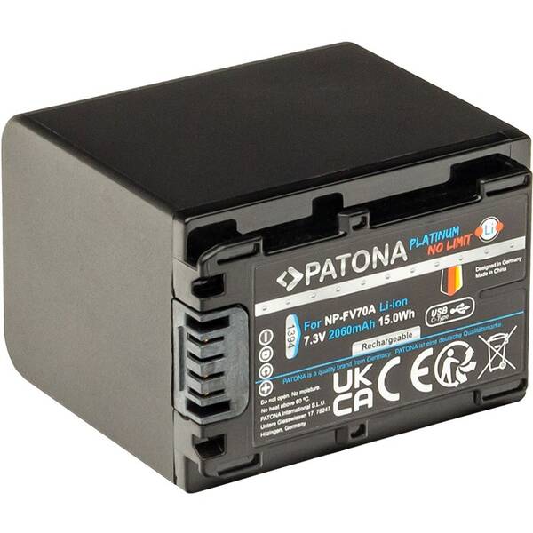 Batéria PATONA pre foto Sony NP-FV70A 2060mAh Li-Ion Platinum, USB-C čierna

