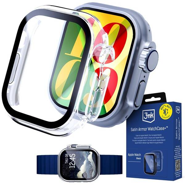 Ochranné puzdro 3mk Satin Armor WatchCase+ s tvrdeným sklom na Apple Watch Ultra1/2/3 (49mm) priehľadné

