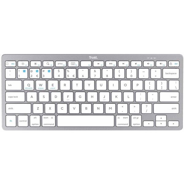 Klávesnica Trust Basics Wireless Bluetooth, US layout strieborná/biela

