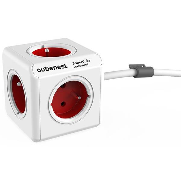 Kábel predlžovací Cubenest Powercube Extended, 5x zásuvka, 1,5 m biely/červený

